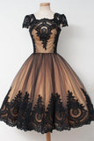 Knee-Length Square Cap Sleeves Ball Gown Homecoming Dress With Lace TR0104