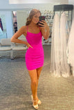 Lace Up Spaghetti Straps Short Homecoming Dress Hot Pink Dance Dress HD0134