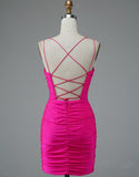 Lace Up Spaghetti Straps Short Homecoming Dress Hot Pink Dance Dress HD0134 - Tirdress