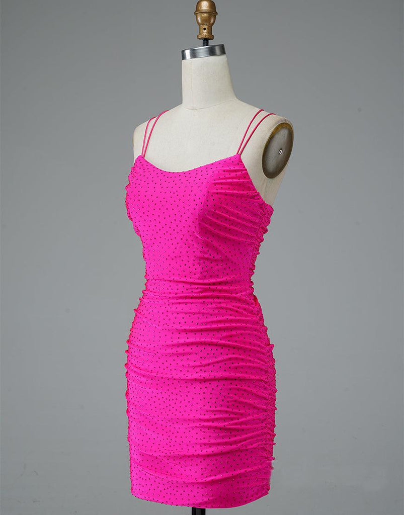Spaghetti Straps Hot Pink Sequins Homecoming Dress from Sugerdress