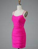 Lace Up Spaghetti Straps Short Homecoming Dress Hot Pink Dance Dress HD0134 - Tirdress