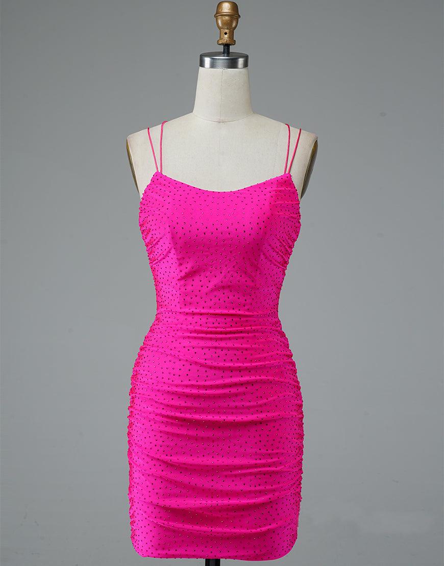 Spaghetti Straps Short Homecoming Dress Hot Pink Dance Dress HD0134 US12 / As Picture Spaghetti Straps Short Homecoming Dress Hot Pink Dance Dress HD0134 US12 / As Picture