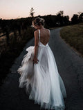 Lace Bodice Tulle Skirt Backless Bridal Gown Minimalist Wedding Dresses TN218 - Tirdress