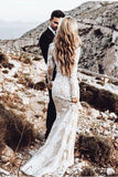 Lace Boho Wedding Dresses Mermaid Long Sleeve Rustic Bridal Gown TN251