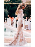Lace Boho Wedding Dresses Mermaid Long Sleeve Rustic Bridal Gown TN251 - Tirdress