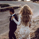 Lace Boho Wedding Dresses Mermaid Long Sleeve Rustic Bridal Gown TN251 - Tirdress