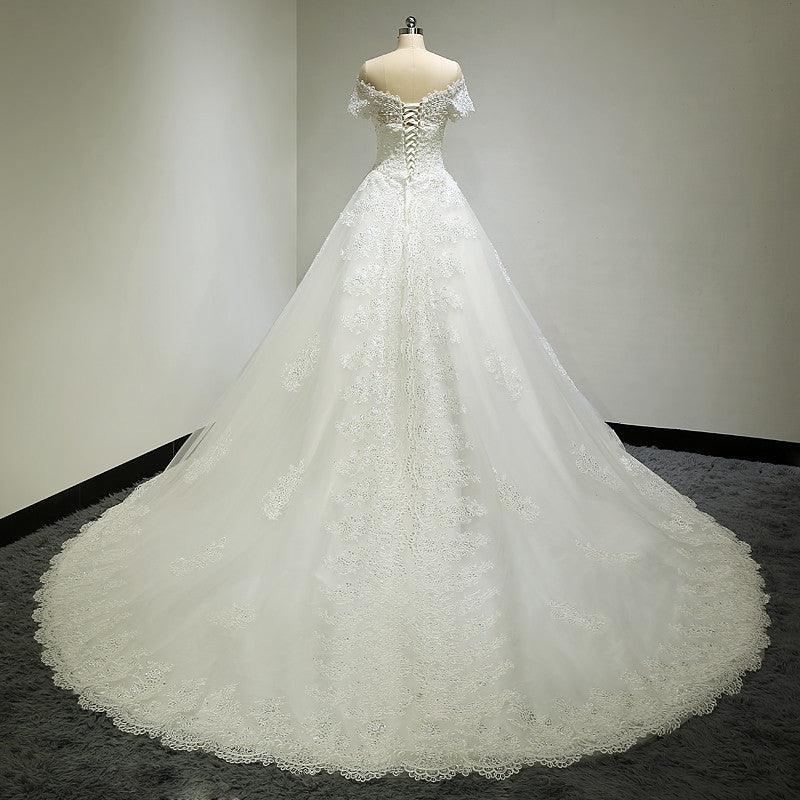 Large Tail Diamond Wedding Short Sleeved Lace High-end Wedding Band TN0033 - Tirdress