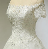 Large Tail Diamond Wedding Short Sleeved Lace High-end Wedding Band TN0033 - Tirdress
