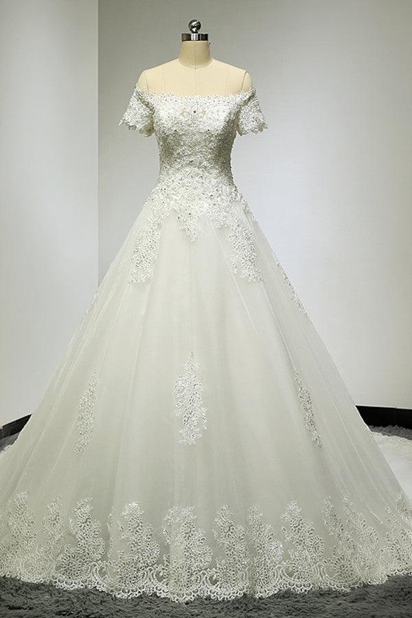 Large Tail Diamond Wedding Short Sleeved Lace High-end Wedding Band TN0033 - Tirdress