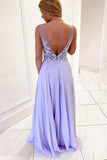 Lavender Chiffon A-line Deep V Neck Long Prom Formal Dress TP1181 - Tirdress
