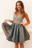 Layered A-line Taffeta Cocktail Dress Grey Homecoming Dresses PG153
