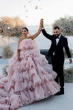 Layers Tulle Ball Gown Wedding Dress Drama Pink Wedding Dress TN333 - Tirdress