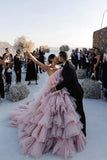 Layers Tulle Ball Gown Wedding Dress Drama Pink Wedding Dress TN333 - Tirdress