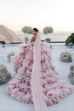 Layers Tulle Ball Gown Wedding Dress Drama Pink Wedding Dress TN333 - Tirdress