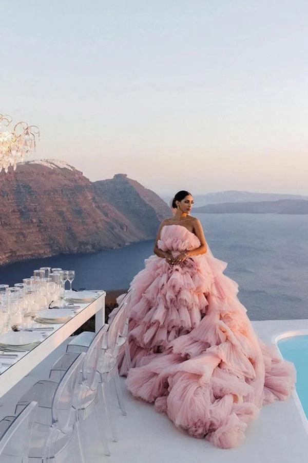 Blush feather wedding dress outlet