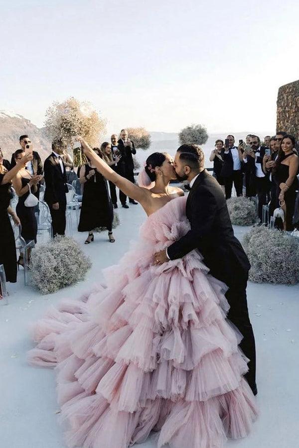 tulle ball gown wedding dress Layers Tulle Ball Gown Wedding Dress Drama Pink Wedding Dress TN333 US10 / As Picture