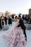 Layers Tulle Ball Gown Wedding Dress Drama Pink Wedding Dress TN333 - Tirdress