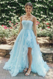 Light Blue Floral Long Prom Dresses Split Evening Dress With 3D Flowers TP1019 - Tirdress