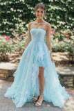Light Blue Floral Long Prom Dresses Split Evening Dress With 3D Flowers TP1019