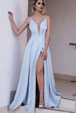 Light Blue Spaghetti Split prom dress new style fashion evening gowns TP0833 - Tirdress