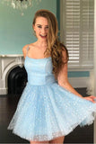 Light Blue Stars Tulle Homecoming Dresses Short Sweet Party Dresses HD0125