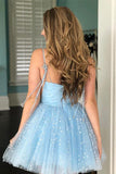 Light Blue Stars Tulle Homecoming Dresses Short Sweet Party Dresses HD0125 - Tirdress