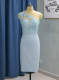 Light Sky Blue Short Knee Length One Shoulder Homecoming Dresses HD0045 - Tirdress