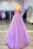 Lilac Appliques A-line V Neck Long Formal Dress Prom Dress TP1150