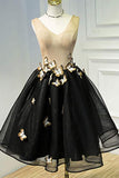 A Line Black Homecoming Dresse Sleeveless Prom Dress With Butterfly  HD0060