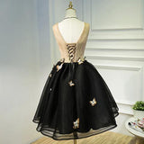 A Line Black Homecoming Dresse Sleeveless Prom Dress With Butterfly HD0060 - Tirdress