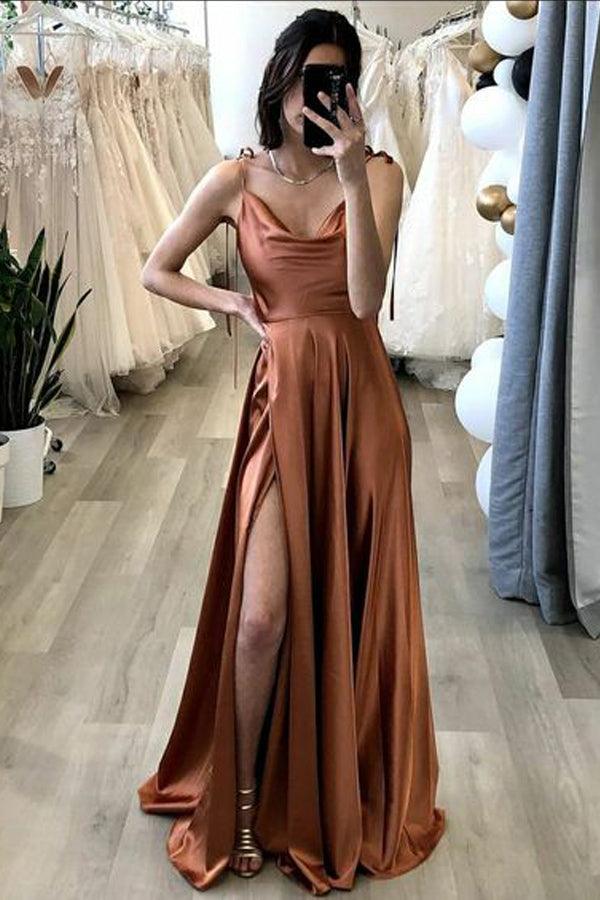 A Line Long Prom Dress With Slit Simple Evening Party Dresses TP1102 US10 / As Picture A Line Long Prom Dress With Slit Simple Evening Party Dresses TP1102 US10 / As Picture