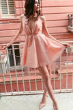 A Line Deep V-neck Pink Short Homecoming Dress With Sequins HD0015 - Tirdress