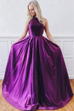 A Line Jewel Open Back Sweep Train Purple Prom/Formal Dress TP0937