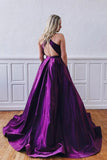 A Line Jewel Open Back Sweep Train Purple Prom/Formal Dress TP0937 - Tirdress