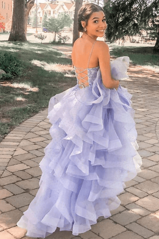 A Line Lavender Long Prom Dress with Cascading Ruffles Evening Dresses TP1117 - Tirdress