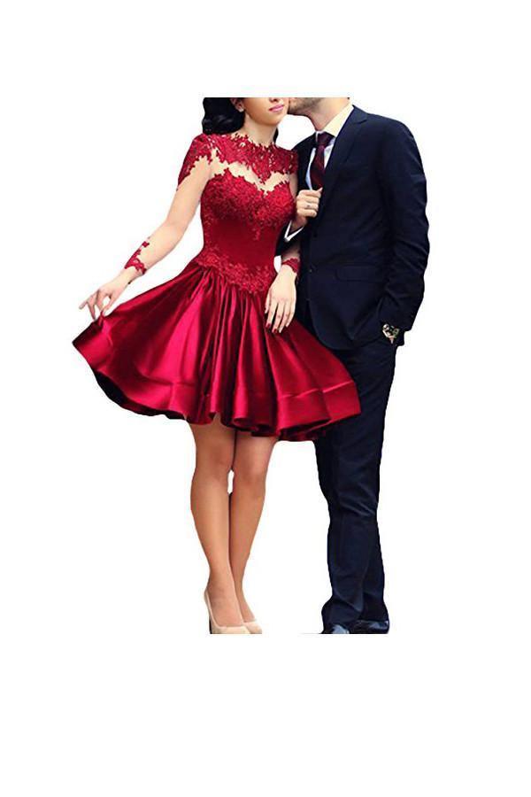 A Line Long Sleeves With Applique Homecoming Dresses PG088 - Tirdress