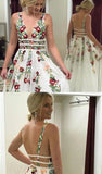 A Line V Neck Flower Appliques Prom Dresses, Long Evening Dresses TP0888 - Tirdress