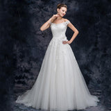 A Line Off the Shoulder Appliques Tulle Long Wedding Dress, Bridal Dresses TN211 - Tirdress