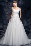 Langes Brautkleid in A-Linie mit schulterfreien Applikationen und Tüll, Brautkleider TN211