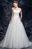 A Line Off the Shoulder Appliques Tulle Long Wedding Dress, Bridal Dresses TN211 - Tirdress