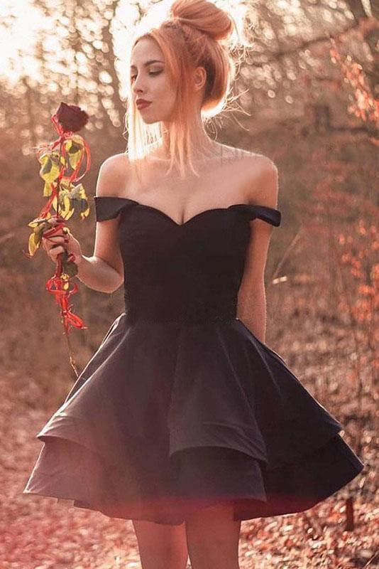A Line Off The Shoulder Black Short Homecoming Dress hd0009 US4 / Custom Color A Line Off The Shoulder Black Short Homecoming Dress hd0009 US4 / Custom Color