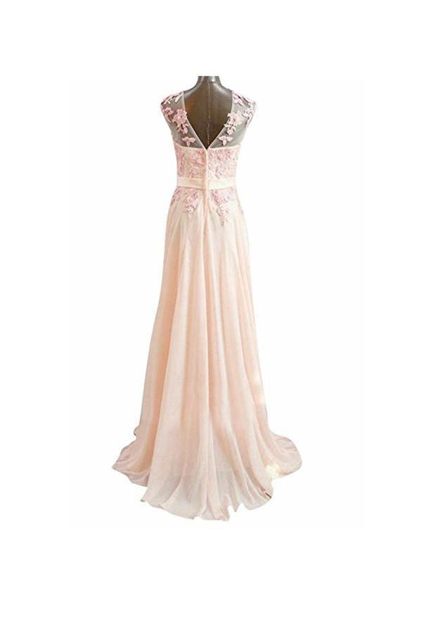 A Line Pink Long Lace Chiffon Prom Evening Dresses PG273 - Tirdress