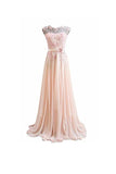 A Line Pink Long Lace Chiffon Prom  Evening Dresses PG273