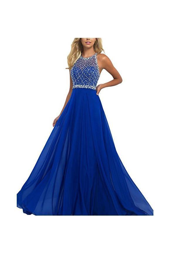 A Line Prom Dresses Open Back Chiffon Evening Dresses PG265 - Tirdress