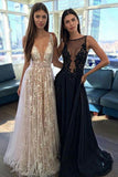 A Line Prom Dresses V-neck Sexy Evening Party Dresses, Long Formal Dress TP0881