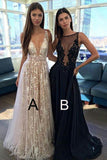 A Line Prom Dresses,V-neck Sexy Evening Party Dresses, Long Formal Dress TP0881 - Tirdress
