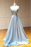 A Line Simple Light Blue Satin Strapless Long Prom/Formal Dress TP0931 - Tirdress