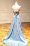 A Line Simple Light Blue Satin Strapless Long Prom/Formal Dress TP0931 - Tirdress