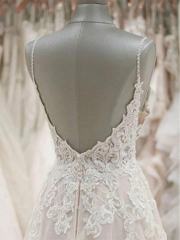 A Line Spaghetti Straps Tulle Wedding Dresses Appliqued Bridal Dresses TN189 - Tirdress - Tirdress