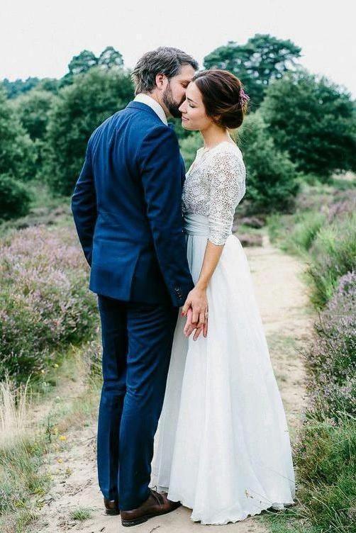 A Line Spaghetti Straps Tulle Wedding Dresses Appliqued Bridal Dresses TN190- Tirdress